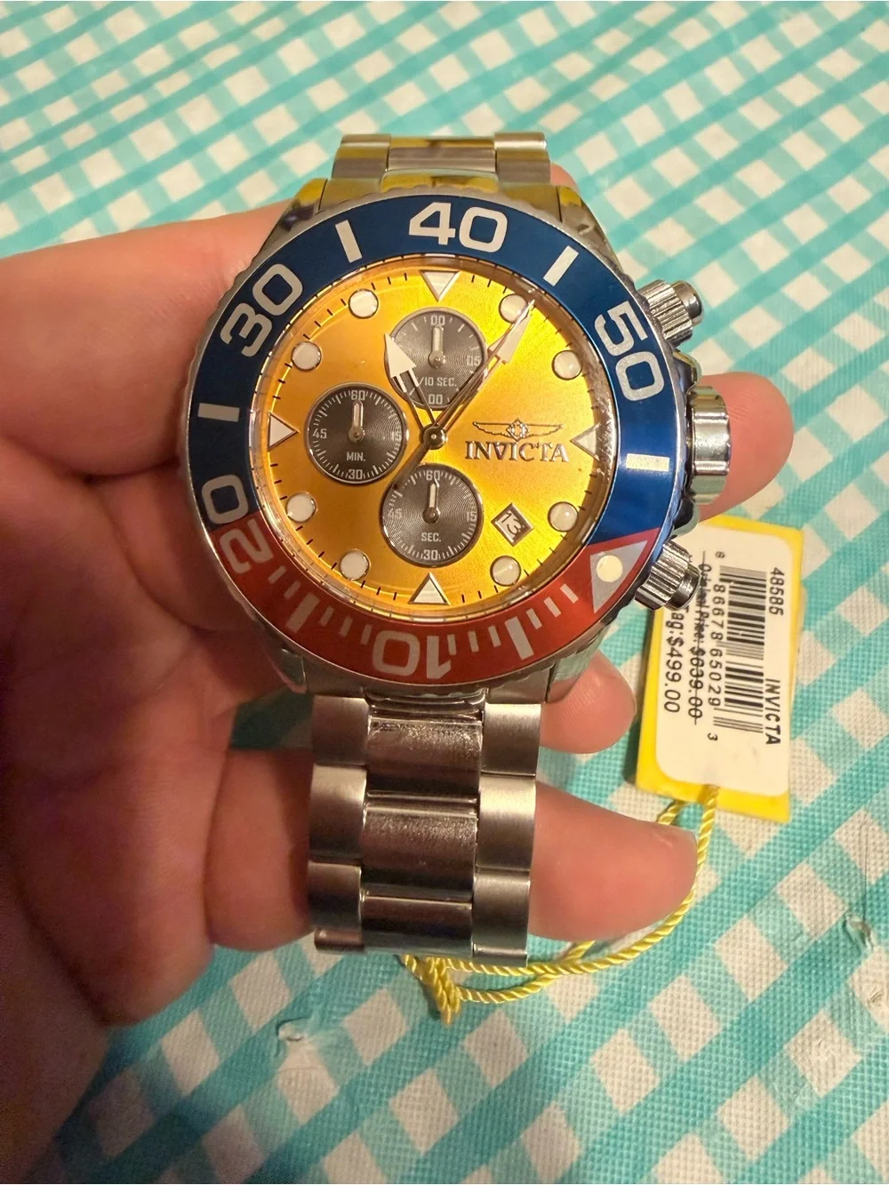 Brand New Invicta Grand Diver- 52mm, Pepsi Bezel/Mango Dial- Chronograph
